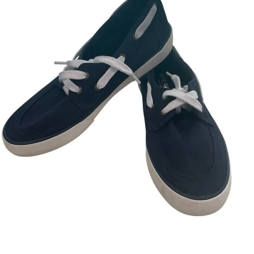 ✨ SPERRY Navy White Nautical Slip On Boat Shoes 8 Memory Foam ⚓ - Picture 2 of 7